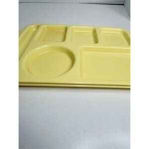 Vintage Yellow Melamine School Cafeteria Lunch Trays Set 2 Multiple Compartment